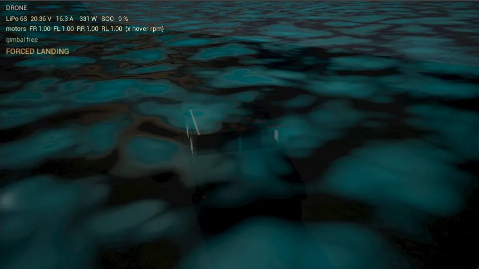 Forced landing: the drone sinks towards the wreck at 0.4 metres per second