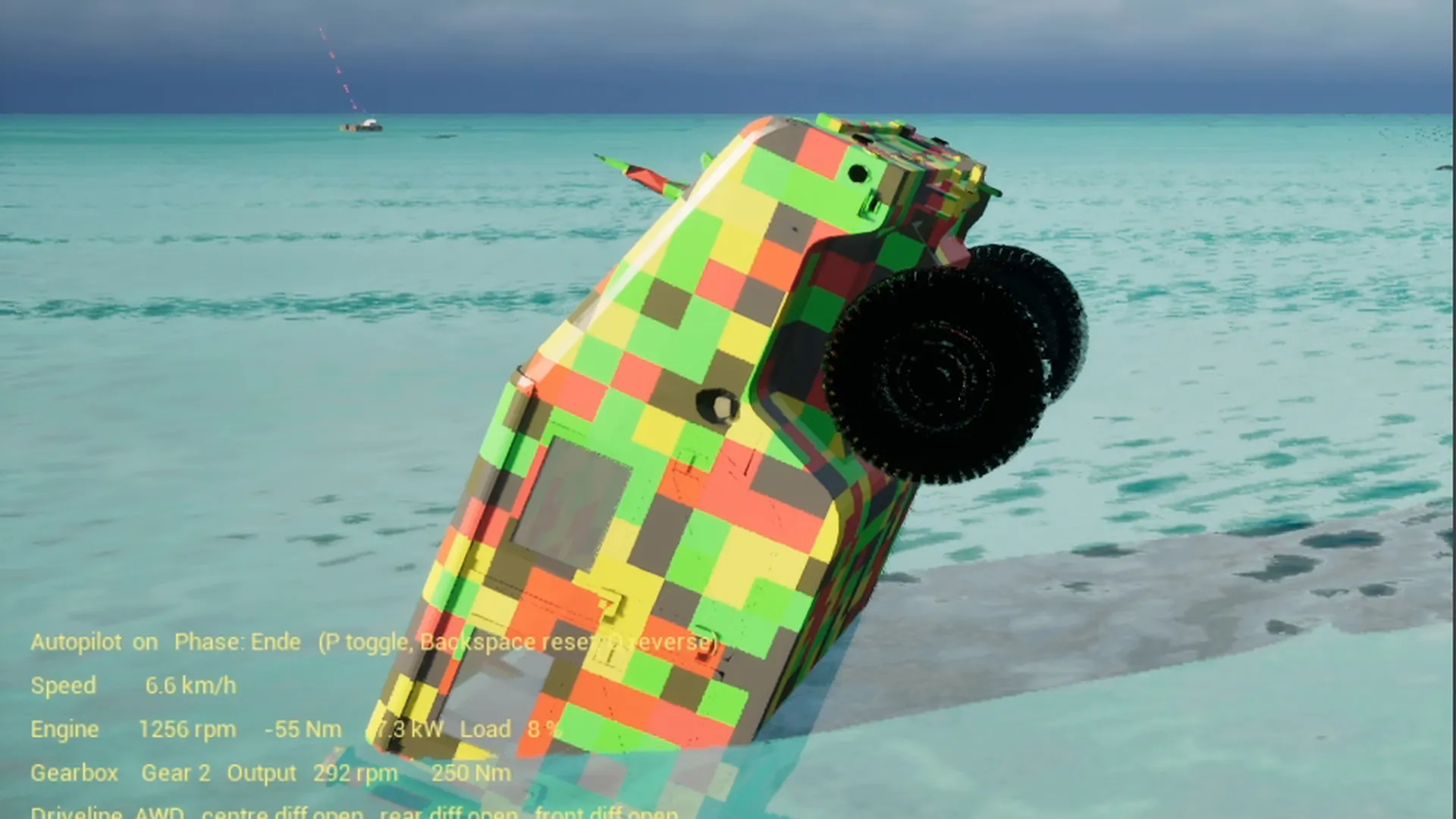 Mit der Nase im Wasser: hier hing das entlastete Vorderrad voll aus und die Lenkung schlug durch