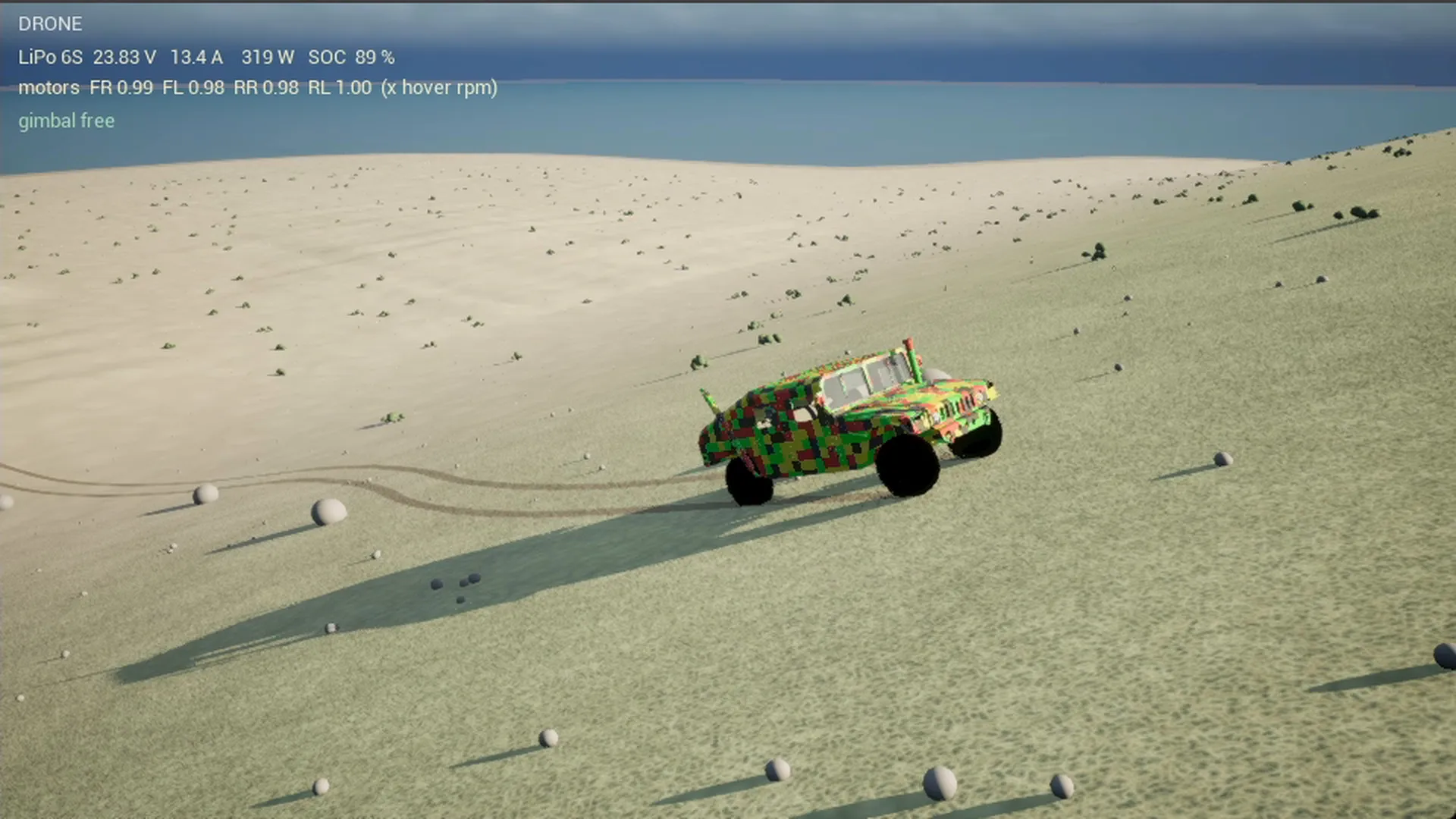 Spinning wheels on the slope: slip grit and grinding, seen from the drone